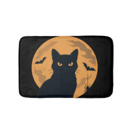 Spooky Black Cat Silhouette Halloween Badematte