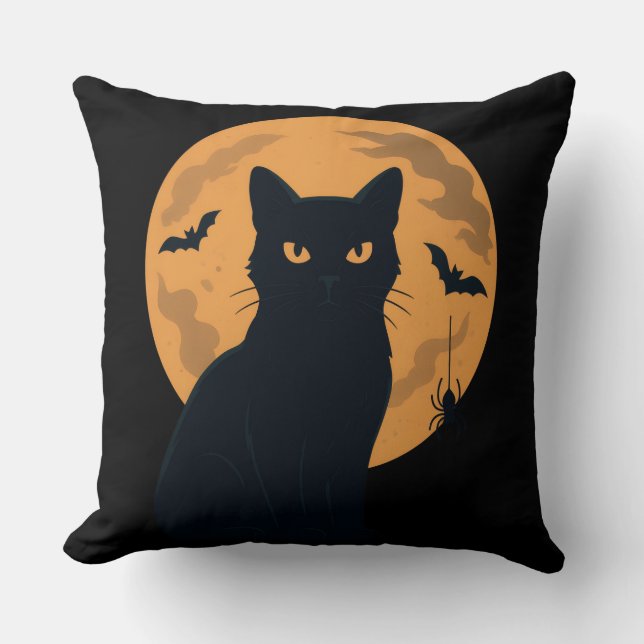 Spooky Black Cat Silhouette Halloween Gothic Cat Kissen (Vorderseite)