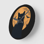 Spooky Black Cat Silhouette Halloween Gothic Cat Runde Wanduhr (Winkel)