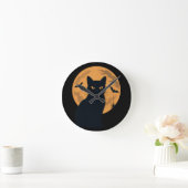 Spooky Black Cat Silhouette Halloween Gothic Cat Runde Wanduhr (Zuhause)