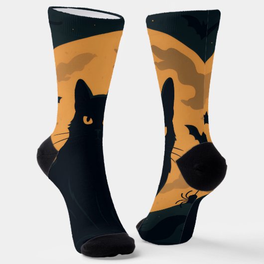 Spooky Black Cat Silhouette Halloween Gothic Cat Socken (Gewinkelt)