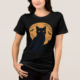 Spooky Black Cat Silhouette Halloween Gothic Cat Tri-Blend Shirt