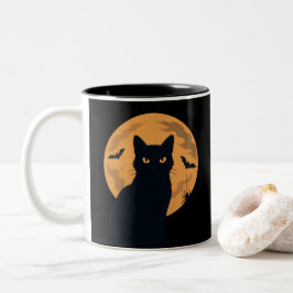 Spooky Black Cat Silhouette Halloween Gothic Cat Zweifarbige Tasse