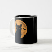 Spooky Black Cat Silhouette Halloween Gothic Cat Zweifarbige Tasse (Vorderseite Links)