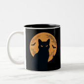 Spooky Black Cat Silhouette Halloween Gothic Cat Zweifarbige Tasse (Links)