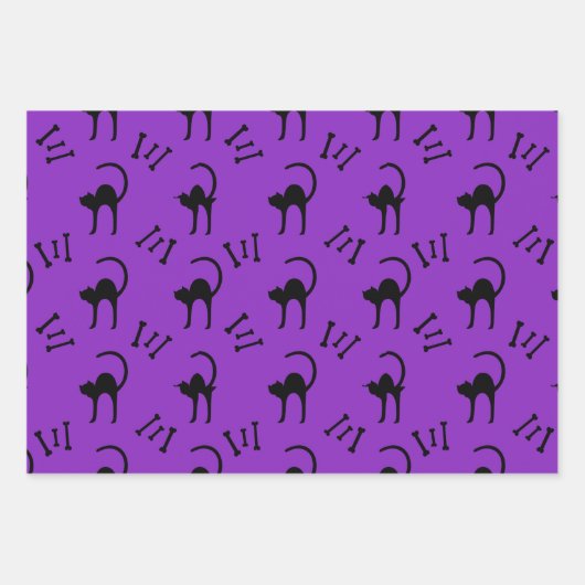 Spooky Black Cat und Knochen Halloween Geschenk Geschenkpapier Set (Vorderseite 2)