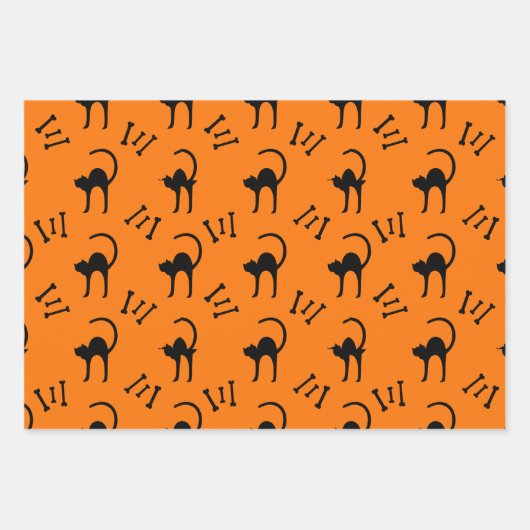 Spooky Black Cat und Knochen Halloween Geschenk Geschenkpapier Set (Vorderseite)