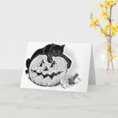 Spooky Black Cat und Pumpkin Halloween Karte (Gelbe Blume)