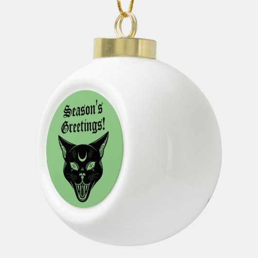 Spooky Black Cat Witchy Horror Weihnachtsschmuck Keramik Kugel-Ornament (Rechts)