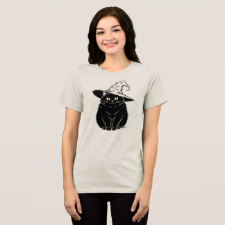 Spooky Black Cat Wizard Halloween Design Tri-Blend Shirt