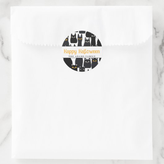 Spooky Black Cats Individuelle Name Happy Hallowee Runder Aufkleber (Tasche)