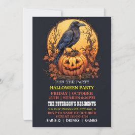 Spooky Black Crow Halloween-Party Einladungen