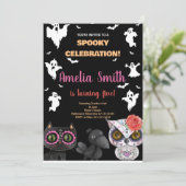 Spooky Black Halloween Einladungen (Stehend Vorderseite)