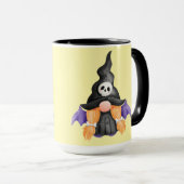 Spooky Black Halloween Witch Gnome With Skull Tasse (VorderseiteRechts)