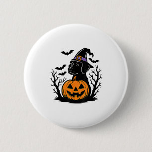 Spooky Black Labrador Retriever Hexenhut Pumpkin Button
