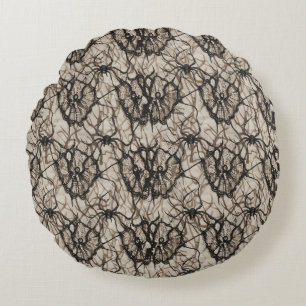 Spooky Black Lace Spider Web Nahtlose Muster - Rundes Kissen