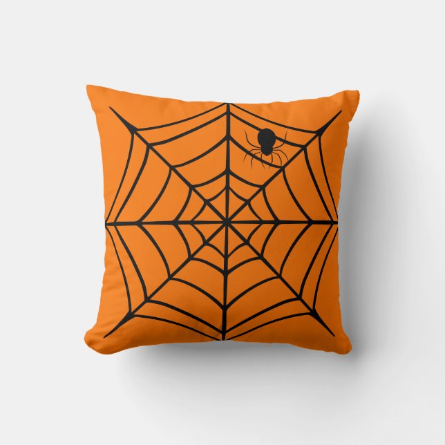 Spooky Black & Orange Spiderweb Spiderweb Hallowee Kissen (Vorderseite)