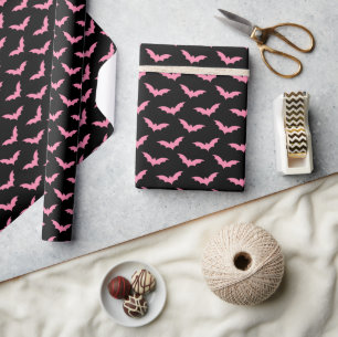 Spooky Black & Pink Bats Wrapping Paper Roll Geschenkpapier