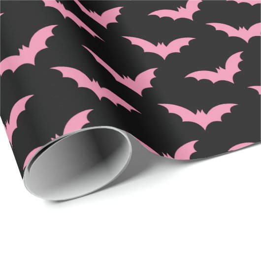 Spooky Black & Pink Bats Wrapping Paper Roll Geschenkpapier (Rolleneckpunkt)
