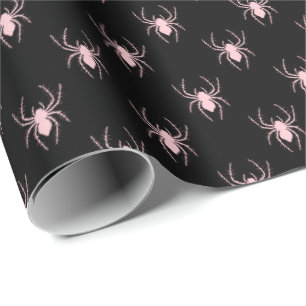 Spooky Black & Pink Spider Wrapping Paper Roll Geschenkpapier