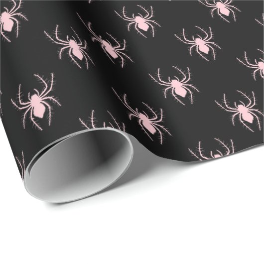Spooky Black & Pink Spider Wrapping Paper Roll Geschenkpapier (Rolleneckpunkt)