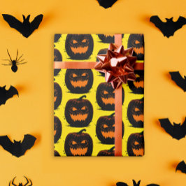 Spooky Black Pumpkins Gelbes Halloween-Muster Geschenkpapier