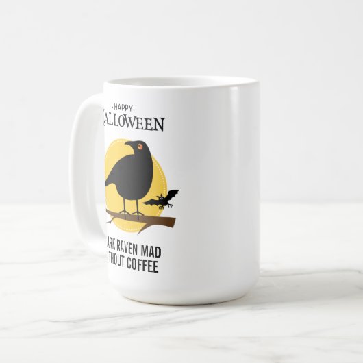 Spooky Black Raven Halloween Kaffeetasse (Vorderseite Links)