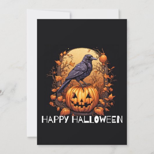 Spooky Black Raven Halloween-Party Einladungen (Rückseite)