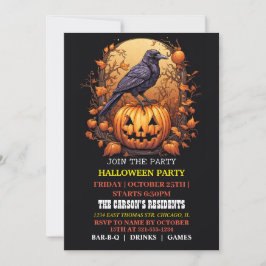 Spooky Black Raven Halloween-Party Einladungen