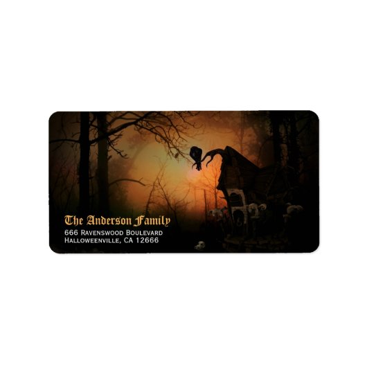Spooky Black Raven Halloween-Rücksendeadresse Adressaufkleber (Vorne)