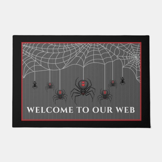 Spooky Black Widow Spider Web Halloween Fußmatte (Vorderseite)