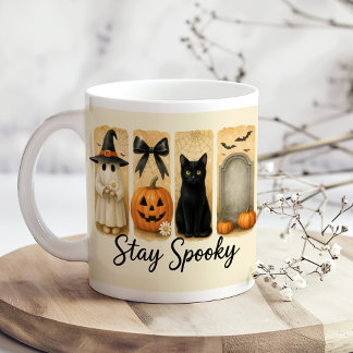 "Spooky Bleibe" Halloween Pinselstriche Katze Kaffeetasse
