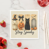 "Spooky Bleibe" Halloween Pinselstriche Katze Serviette (Beispiel)