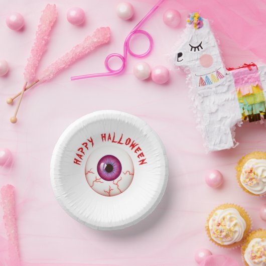 Spooky Bloodshot Eyeball Happy Halloween Pappteller (Party)