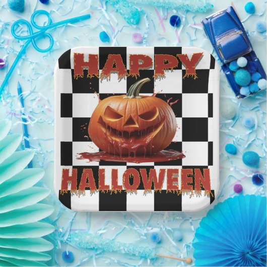 Spooky Bloody Pumpkin Halloween Pappteller (Party)