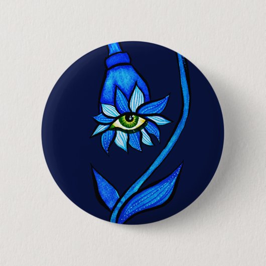 Spooky Blue Eye Blume Monster - Creeptischer Horro Button (Vorderseite)