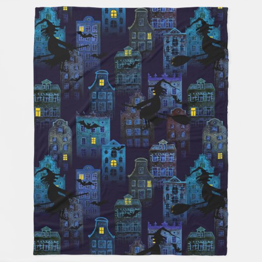 SPOOKY BLUE HALLOWEEN CITYSCAPE FLEECEDECKE (Vorderseite)