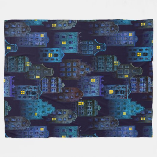 SPOOKY BLUE HALLOWEEN CITYSCAPE FLEECEDECKE (Vorderseite (Horizontal))