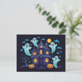 Spooky Blue Spuk House mit SchwimmGeistern Postkarte (Stehend Vorderseite)