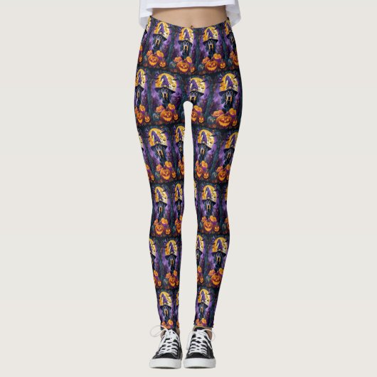 Spooky Bluetick Coonhound Halloween Hexenkürbis Leggings (Vorderseite)