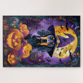 Spooky Bluetick Coonhound Halloween Hexenkürbis Puzzle (Horizontal)