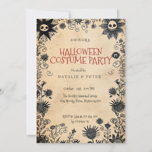 Spooky Blume Kinder Halloween-Party Einladung (Vorderseite)