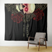 Spooky blumendunkelmoodisch, gotischer Schädel Hal Wandteppich (Beispiel (Horizontal))