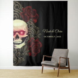 Spooky blumendunkelmoodisch, gotischer Schädel Hal Wandteppich