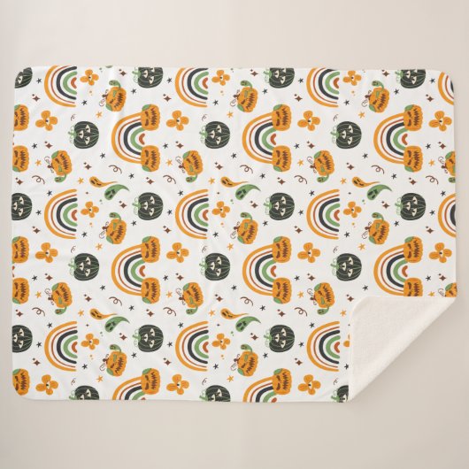 Spooky Boho Halloween Pattern Sherpadecke (Vorderseite (Horizontal))