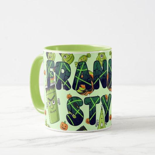 Spooky Bold Frankenstein Halloween Ästhetik Tasse (Vorderseite Links)
