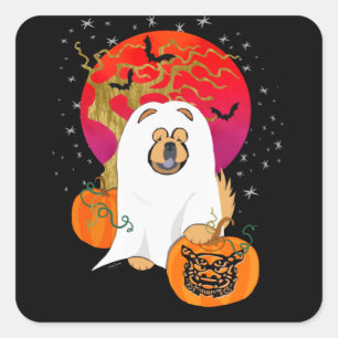 SPOOKY BOO-DOG - Chow-Aufkleber Quadratischer Aufkleber