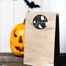 Spooky Boo! Halloween Ghost & Bats Black Runder Aufkleber