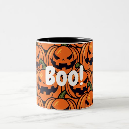 Spooky Boo Kürbiskürbis Jack-o-Laterne Halloween Zweifarbige Tasse (Mittel)