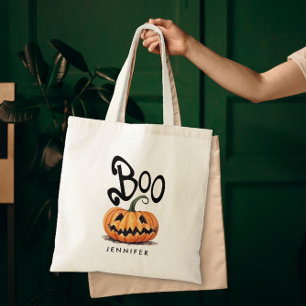 Spooky Boo Orange Halloween Pumpkin Name Tragetasche
